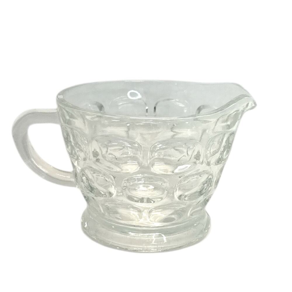 Vintage Clear Pressed Glass Creamer Pitcher Coin Dot Footed Mini Cream Jug 3”
